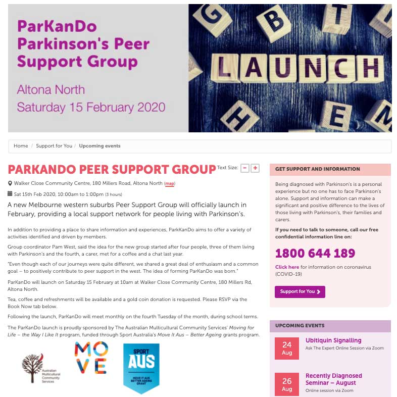 Parkinson's Victoria - ParKanDo Parkinson's Peer Support Group
